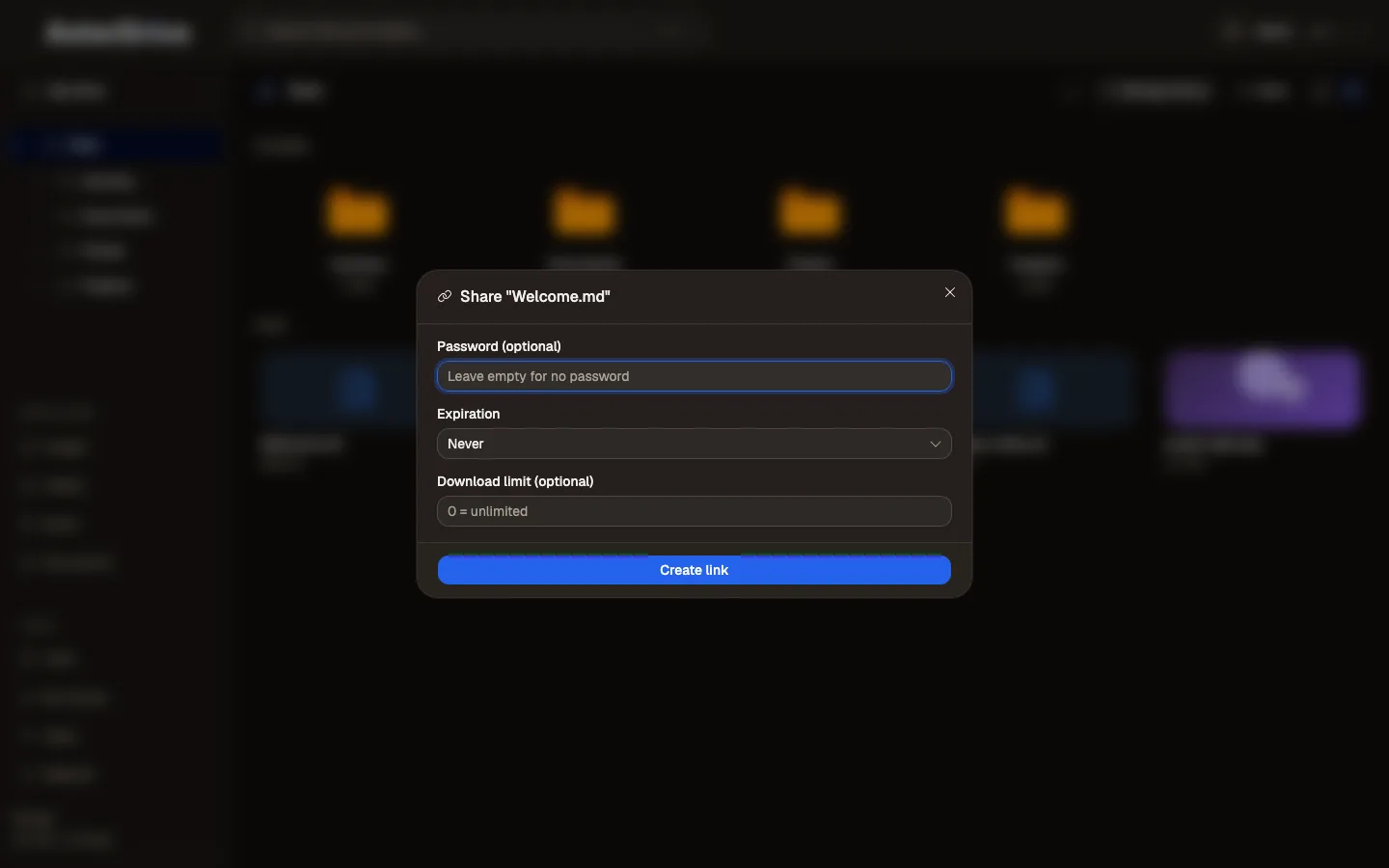 Sharing & workspaces — AsterDrive UI